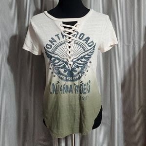 Ombre V Neck Cut Out T-shirt